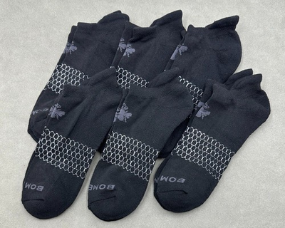 #ad NWT 6 Pairs Men#x27;s Solid Honeycomb Ankle Socks Size Large 9.5 13 Black BOMBAS $29.99