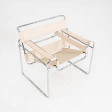 1970s Marcel Breuer for Knoll / Gavina Wassily Lounge Chair in New Cream Leather