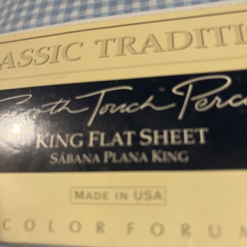 Wedgewood Blue White Gingham Checkered King Size Flat Sheet “108 X 102” Percale - Picture 6 of 8