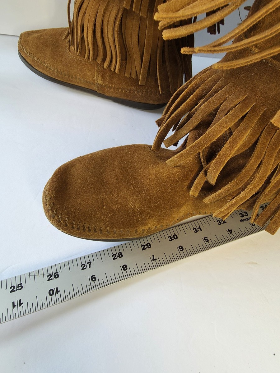 Vintage Suede MINNETONKA MOCCASIN Boots 3 Rows of FRINGE | eBay