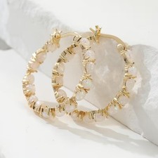 White Synthetic Opal Round Hoop Earrings