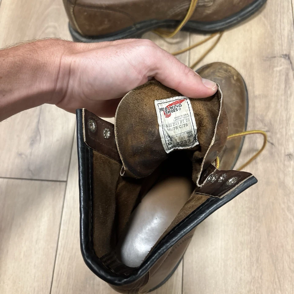 Red Wing 2233 8" Men’s Sz 10 D Brown Leather Safety Toe Supersole Work Boots. - Image 4 of 4