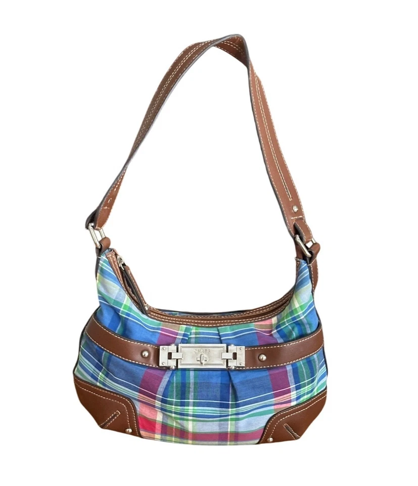 Chaps Luxemberg синий Мадрас клетку Hobo сумочка Дамская сумка кошелек с ремешком Y2K мини сумка читать - Изображение 3 из 4