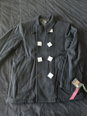 Alpha Industries Wool Pea Coat US Navy Style Black Military Jacket Men s XL New
