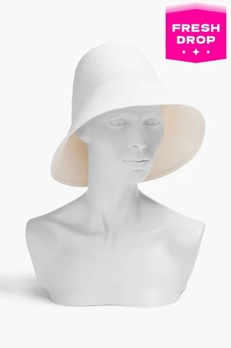 RRP€205 TOTEME Woven Paper Summer Hat One Size White Logo Made in Italy
