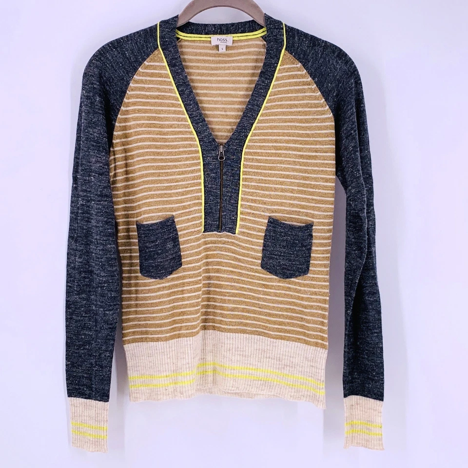 Suéter HOSS INTROPIA Gris/Camel Rayas Mezcla Alpaca Cremallera Talla Pequeña Foto 3 de 4