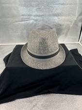 Stetson Hat Fedora S/M Gray Black Herringbone Linen Cotton Mens Classic Style