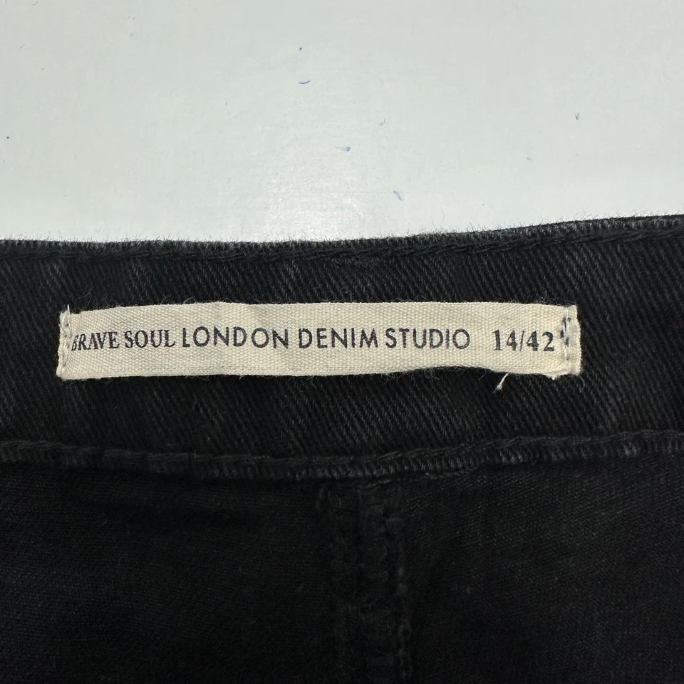 Brave Soul London Denim Studio Pierna Ancha Corte Dobladillo Crudo Para Mujer Talla 14 Jeans Negros Foto 3 de 4