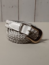 Womens White Braided Split Leather Belt Gold Tone Buckle XL 45"