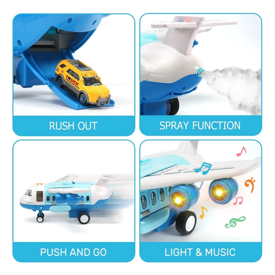 CUTE STONE Toy Airplane with Smoke, Lights & Sounds, Friction Powered Plane T... - Image 3 of 4