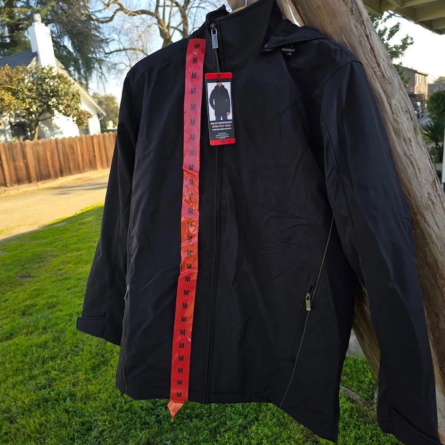 Weatherproof Mens Stretch Tech Jacket Water Resistant with Hood Black Medium NWT