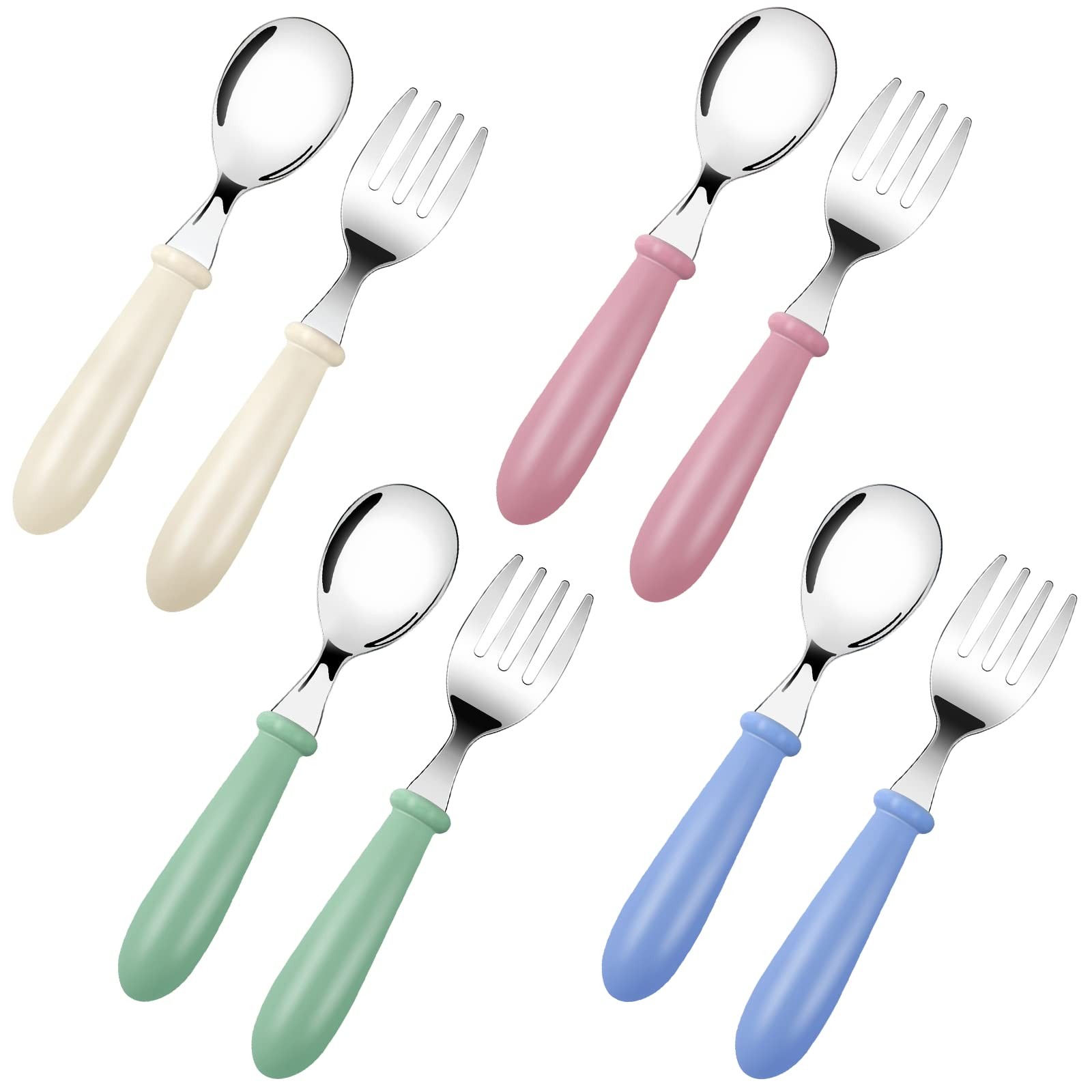 Couverts enfants en inox 8 pièces avec 4 fourchettes et 4 cuillères ergonomiques