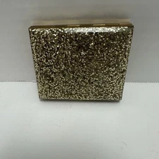Vintage Gold Glitter Powder Compact Collectible Cosmetic