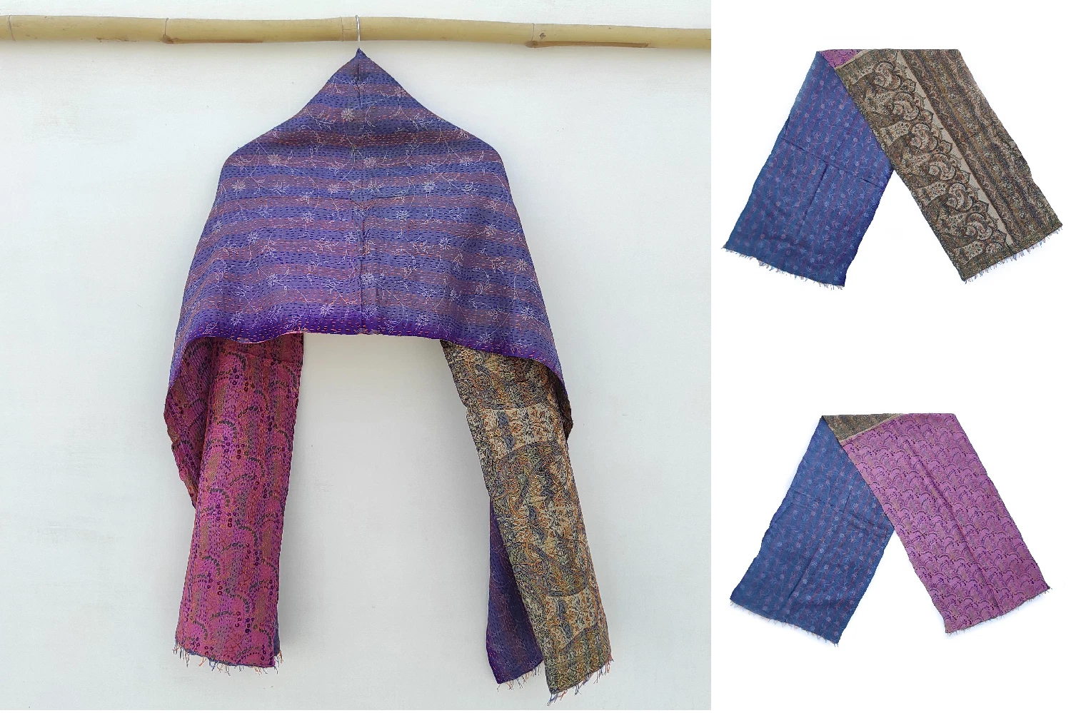 Silk Kantha Scarf Vintage Neck Wrap Stole Dupatta Hand Quilted Women Bandanas