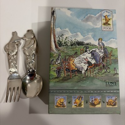Lunt Disney Pooh & Piglet Silver Plated Spoon & Fork Set For Baby NIB