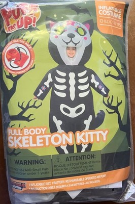 Full Body Skeleton Kitty Inflatable Cat Costume - Child Unisex  (M, 7-10yrs)