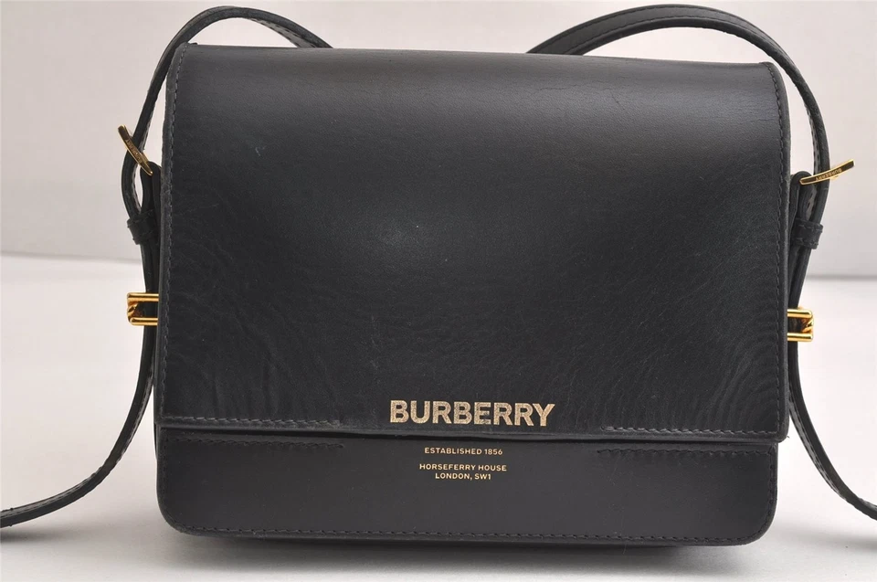 Authentic BURBERRY Vintage Leather Shoulder Cross Body Bag Purse Black 4291N - Image 2 of 4