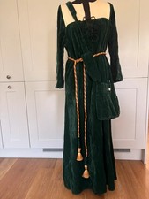 Green Velvet Medieval Renaissance Fair Costume Gown Dress M/L Pouch maid Marian