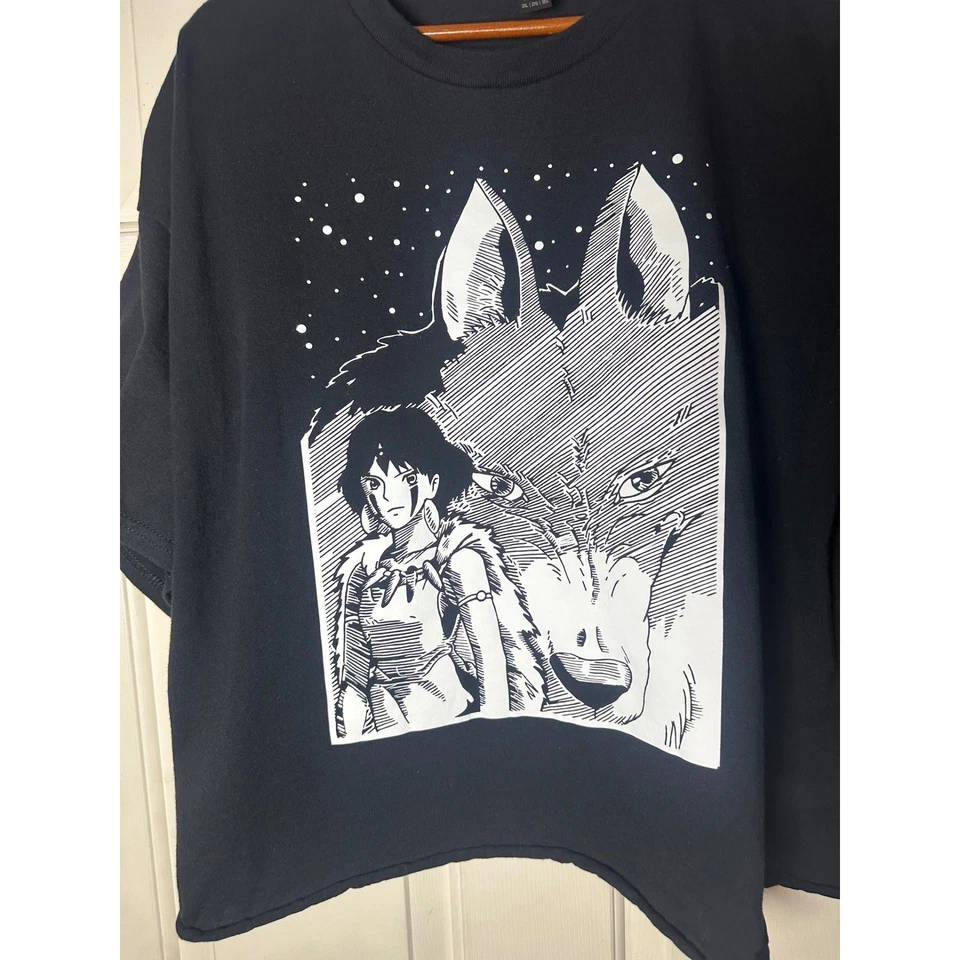 Princess Mononoke Anime Cut Off T Shirt 2XL Black Wolf Forest Spirit Graphic Tee - Image 2 of 4
