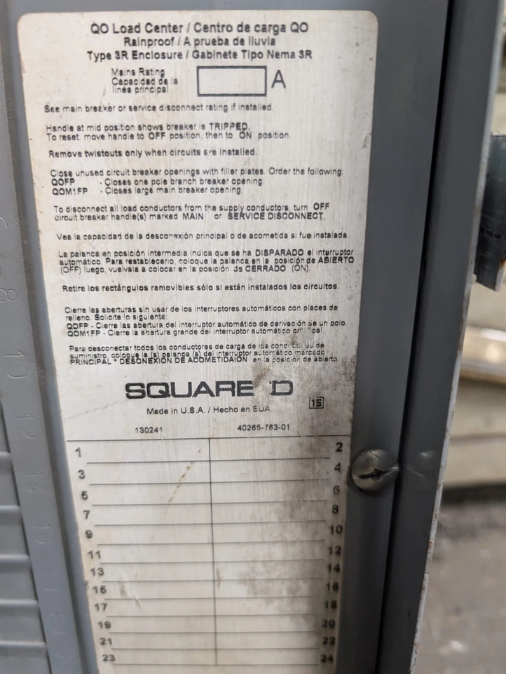 🤪 SQUARE D 125 AMP LOAD CENTER 120/240V 1 PHASE 3W 24 CIRCUIT QO124L125GRB - Image 3 of 4