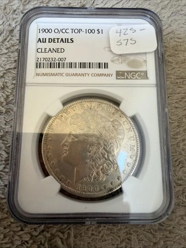 Morgan Silver Dollar PCGS O/CC Strike $1 AU Cleaned Coin Carson City Gift 1900