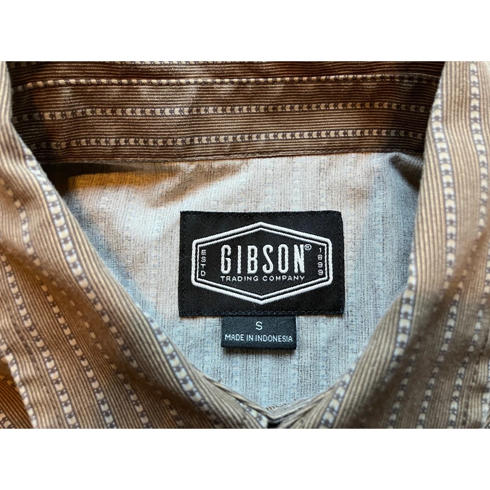 Camisa Gibson Trading Co Para Hombres Pequeña Marrón Western Rayas Perla Snap Vaquero Foto 3 de 4