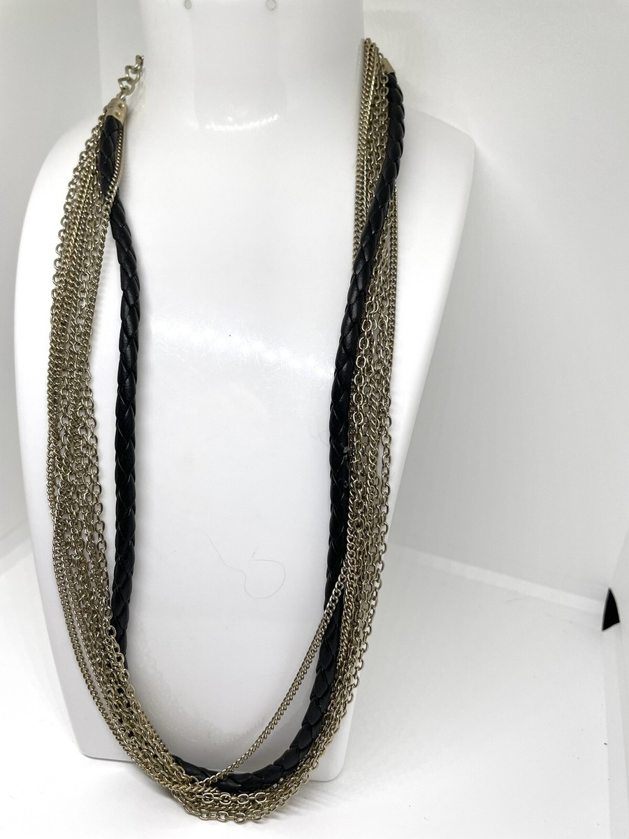 Multi Strand & Braided Leather Cord Necklace Gold Tone | eBay