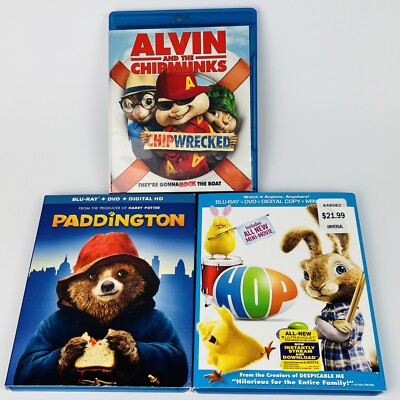 Paddington, Hop & Alvin Chipmunks Chipwrecked,  (Blu-ray) Lot Of 3 Movies Family