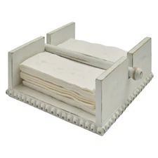 White Wood Napkin Holder Distressed Beaded Cottage Decor