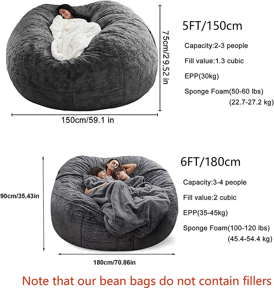 Sitzsackbezug Sitzsack-Stuhlbezug Sitzsack ohne Füllung Sofa Abdeckung 5FT 6FT - Bild 4 von 4