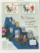 1950 Zippo Lighter Santa Lighting Cigarette Christmas Tree Vintage Print Ad SP7