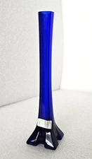 Bohemia Czech Republic Cobalt Blue Glass Bud Vase "Crystalex" Handblown 8" Tall