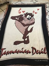 VTG 1993 Warner Brothers Tasmanian Devil In Love Throw Blanket Tassels Taz