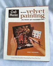 Vtg. 1973 Craft Master OLD BARN  Black Velvet Oil Paint By Number Set 14027 READ