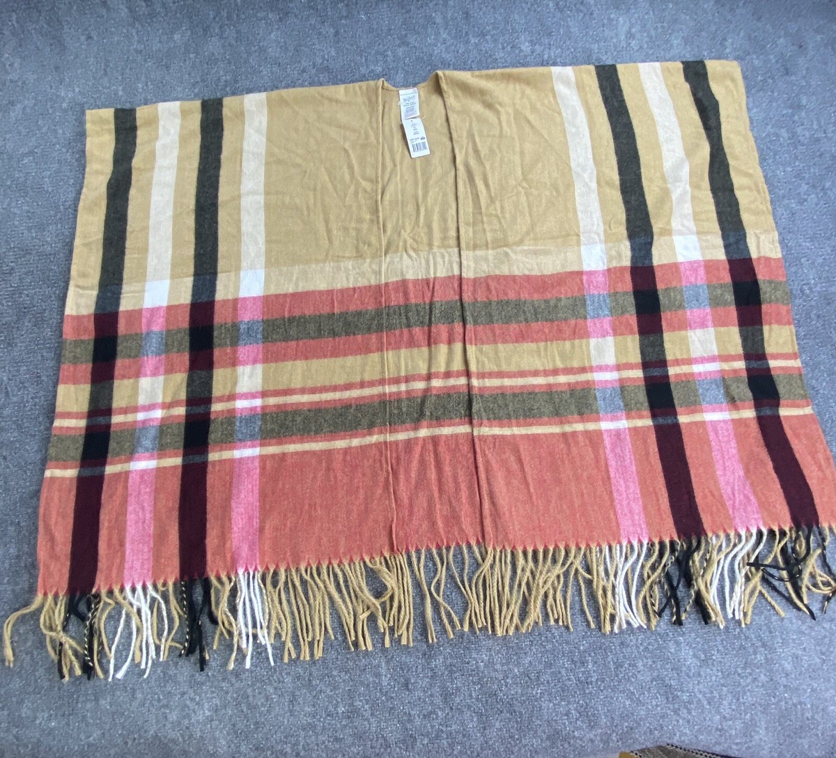 Woolrich Wrap Womens One SZ Plaid Blanket Shawl Fringe Hem Cape Justine  Western