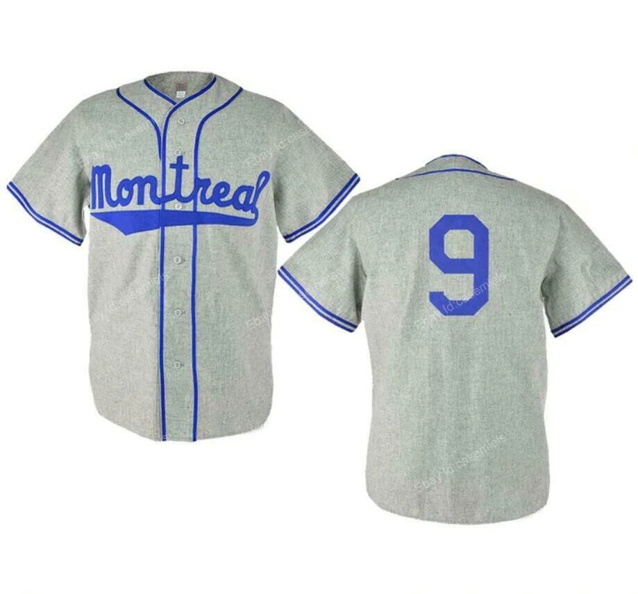 Retro Jackie Robinson #9 Grey Montreal Baseball Jersey No Name Stitched  Custom