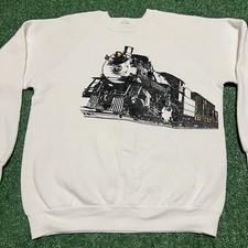 Vintage 80s Wraparound Train All Over Print Sweatshirt Size L Made in USA