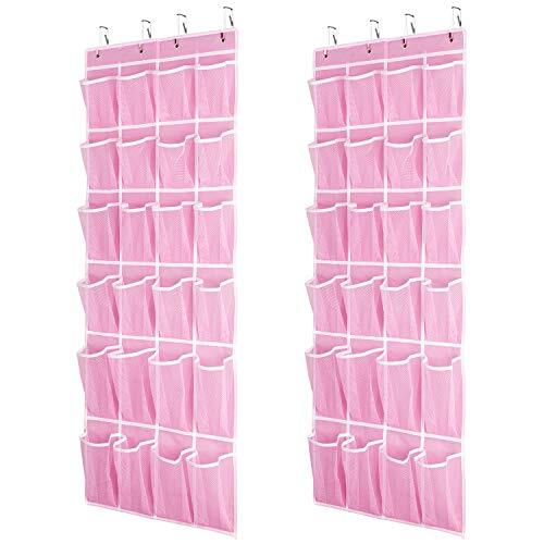 Over The Door Hanging Shoe Organizer 2 Pack Pink 24 Pocket Storage