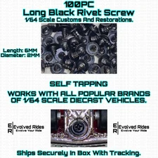 100PC Long Rivet Screw Self Tap Black For 1/64 Scale Customs Restorations