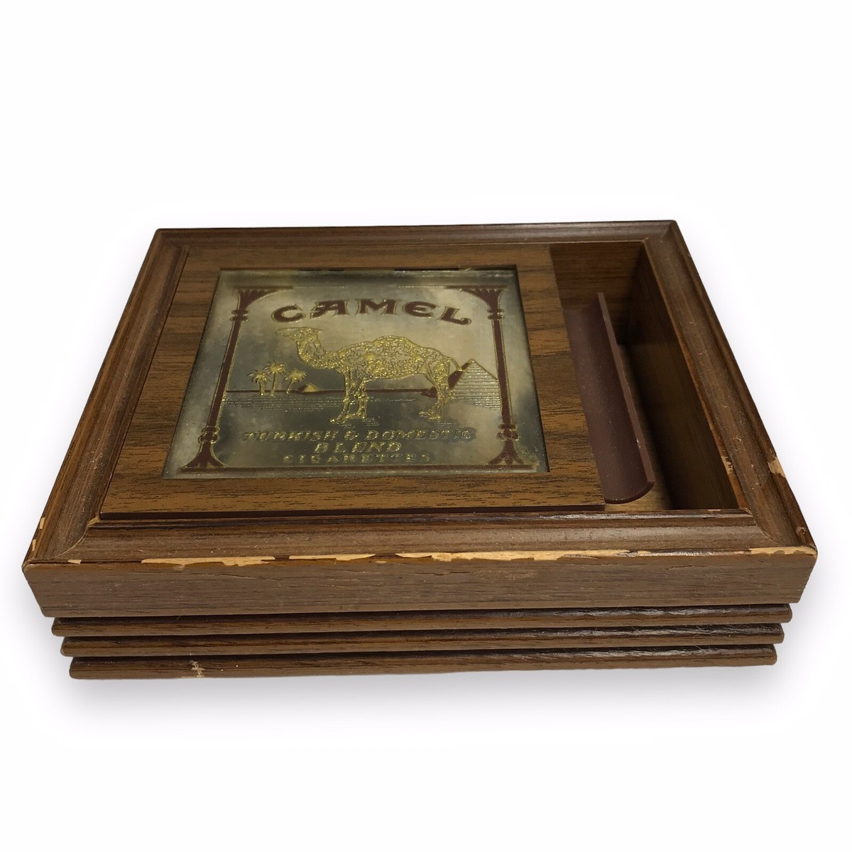 Vintage Camel Promo Wood Cigarette Box Mirror Top Wood Glassics
