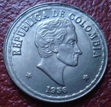 1956 COLOMBIA 20 CENTAVOS IN EF-AU CONDITION