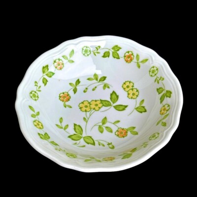 Petite Flora Ironstone Soup Cereal Coupe Bowl Green Yellow 4009 VTG MCM Japan