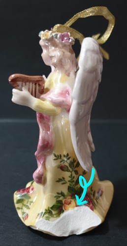Vintage Royal Albert Old Country Roses hanging angel ornament - no music & chip - Foto 15 di 15