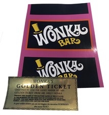 Willy Wonka Chocolate Bar Wrapper + Golden Ticket - Pre cut - NO CHOCOLATE INC
