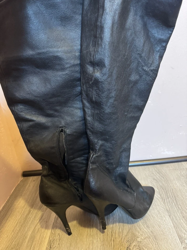 Botas de aguja hasta el muslo por encima de la rodilla de cuero negras talla 8,5 Foto 4 de 4