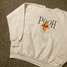 Vintage 90s Winnie Pooh Bear Embroidered Crewneck Sweatshirt White Disney M/L