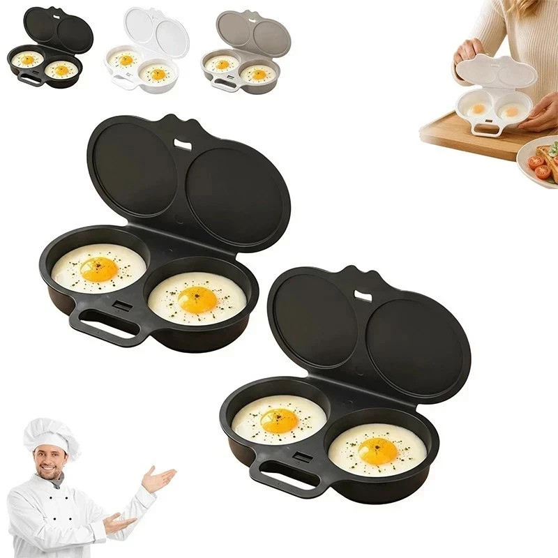 Product photo 7 of 8 — Microwave Egg Poacher Mold With Lid & Handle Dual Cavity Steamer Omelette Maker