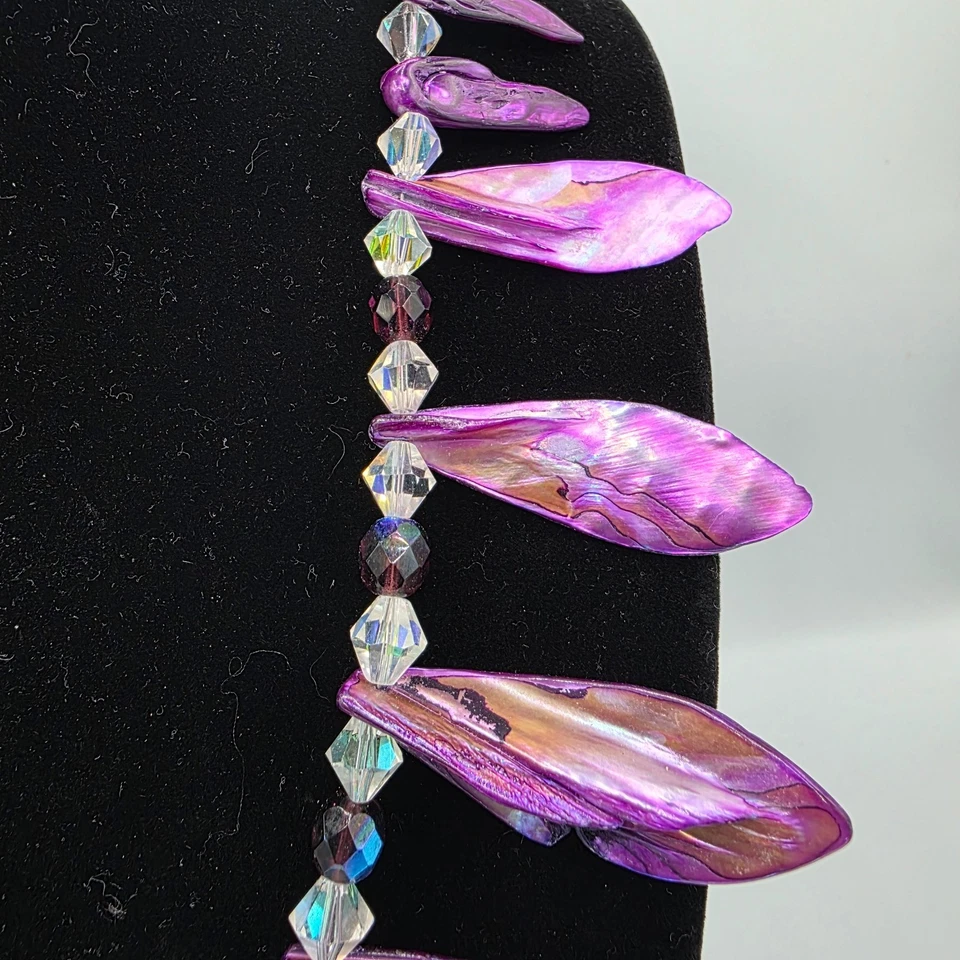 Womens Pendant Necklace Purple Spike Rhinestone Tribal ethnic Sparkling 28" - Image 3 of 4