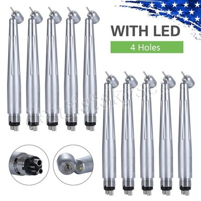 1/5/10*Dental 45 Degree High Speed Handpiece Fiber Optic LED E-generator 4Holes