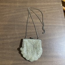 Antique Silver Beaded Art Deco Style Evening Bag Small Framed Glam